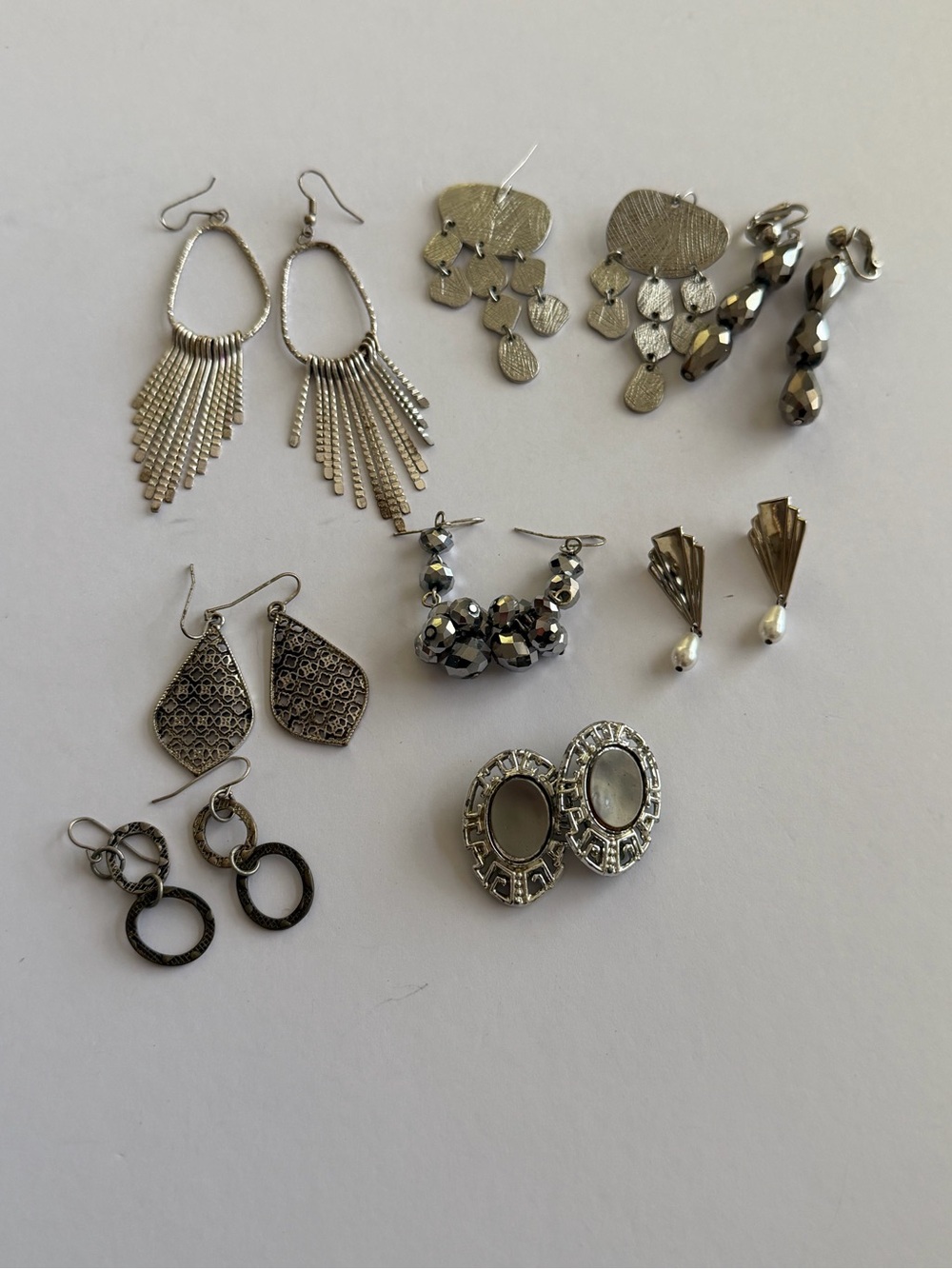 Vintage 80’s 8 Pair Silver-Tone Earring Bundle Lot Pierced Earrings